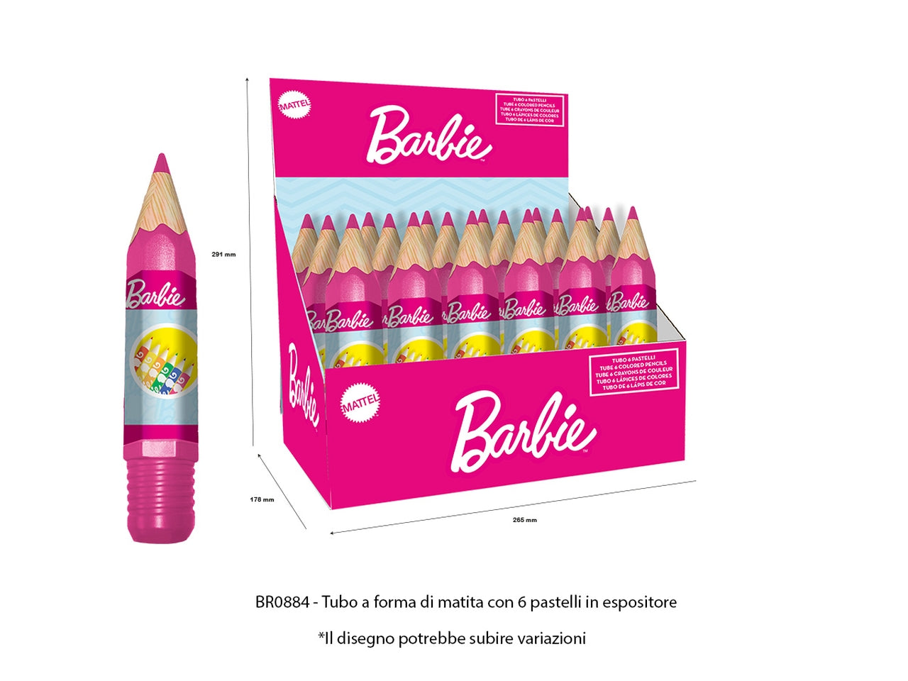 Barbie 6 colori a matita in tubo