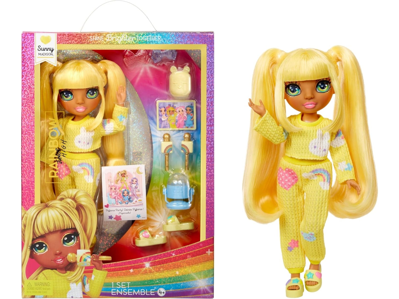 Rainbow junior high pj party fashion doll Sunny, bambola con accessori, 4+ anni Mga