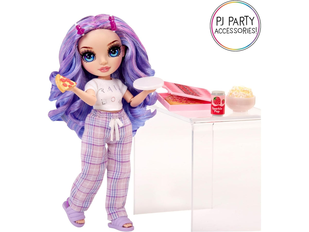 Rainbow junior high pj party fashion doll Violet, bambola con accessori, 4+ anni - Mga