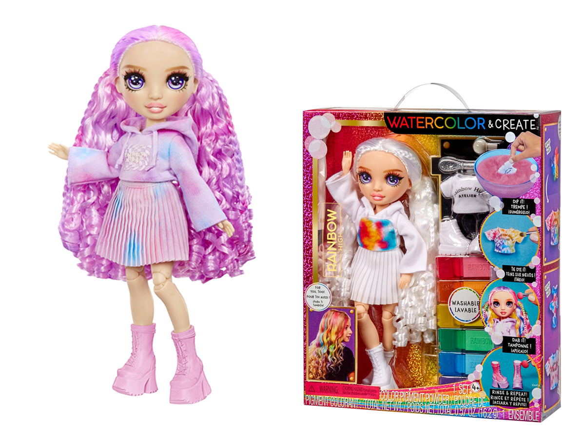 Rainbow High Watercolor & Create New Theme Dolls Purple Eyes: Bambola Fashion Multicolor con Abiti e Accessori per Personalizzazione, Gioco Unisex per Bambini 4+ | MGA Entertainment $