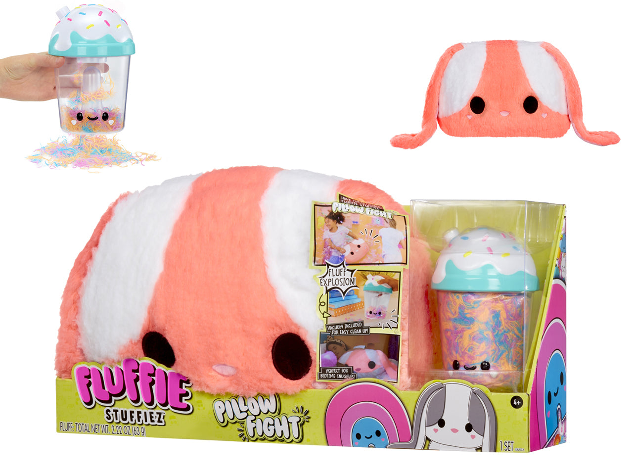 Fluffie Stuffiez Pillow Fight - Bunny: Peluche Rosa e Bianco con Aspirapolvere, Gioco Unisex per Bambini 4+ | MGA Entertainment