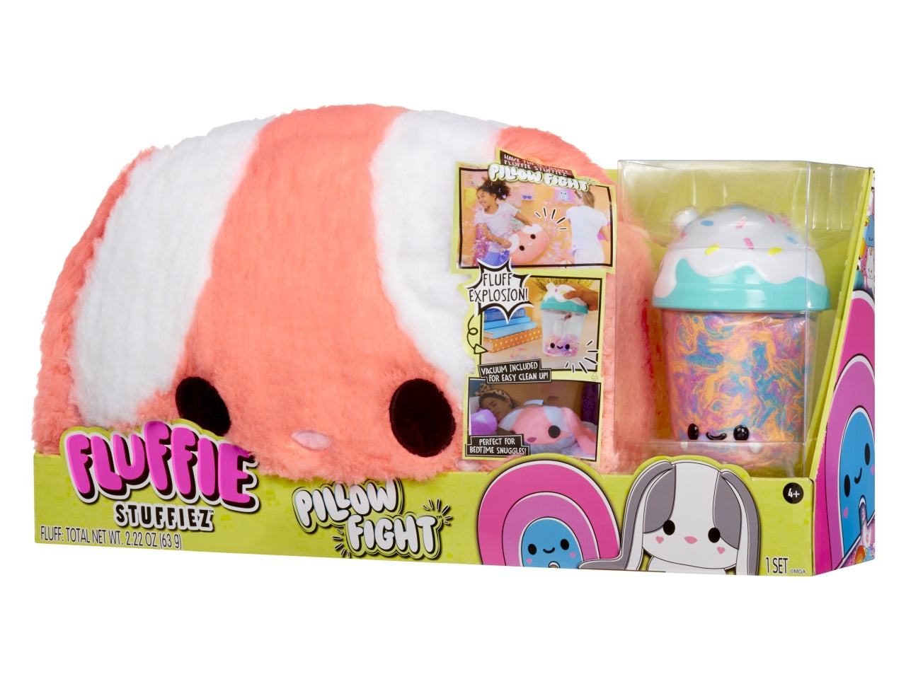 Fluffie Stuffiez Pillow Fight - Bunny: Peluche Rosa e Bianco con Aspirapolvere, Gioco Unisex per Bambini 4+ | MGA Entertainment