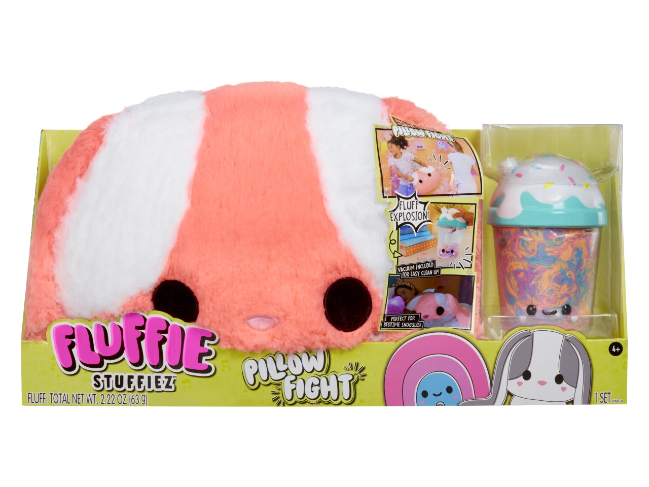 Fluffie Stuffiez Pillow Fight - Bunny: Peluche Rosa e Bianco con Aspirapolvere, Gioco Unisex per Bambini 4+ | MGA Entertainment