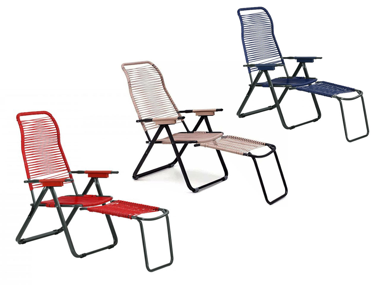 Sdraio pieghevole cordonata in PVC con 5 posizioni regolabili e poggiapiedi ,struttura in acciaio - colori assortiti