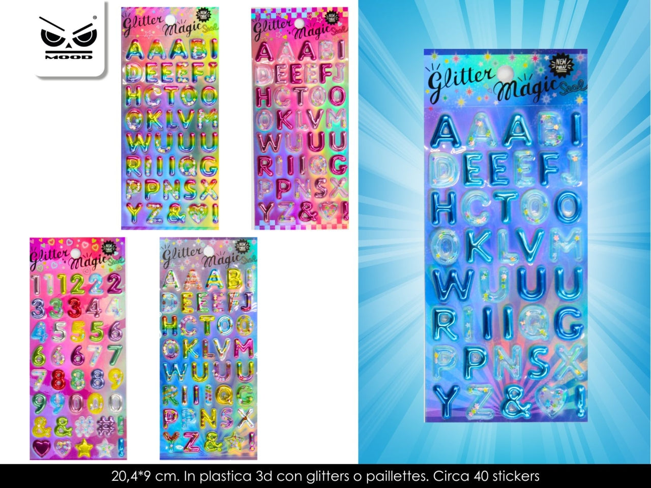 Stickers lettere e numeri con glitters 20,4x9cm