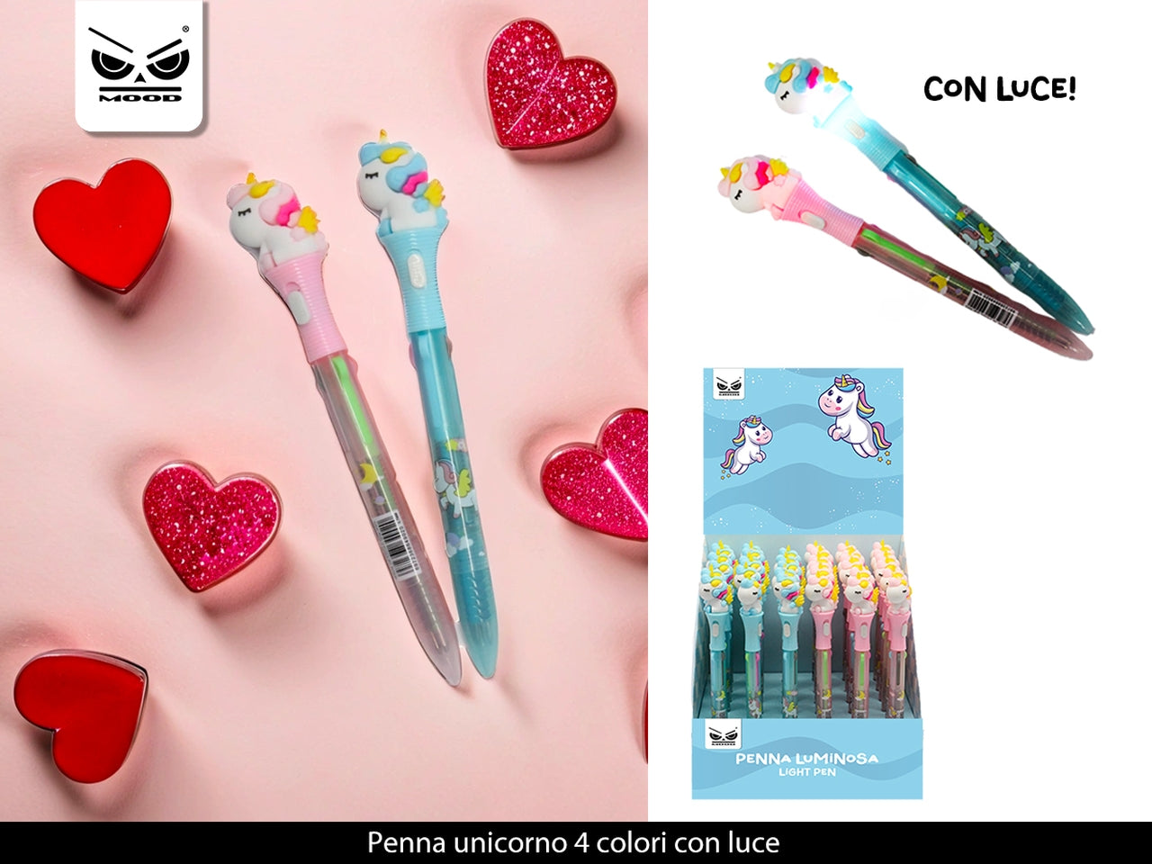 Penna unicorno 4 colori con luce