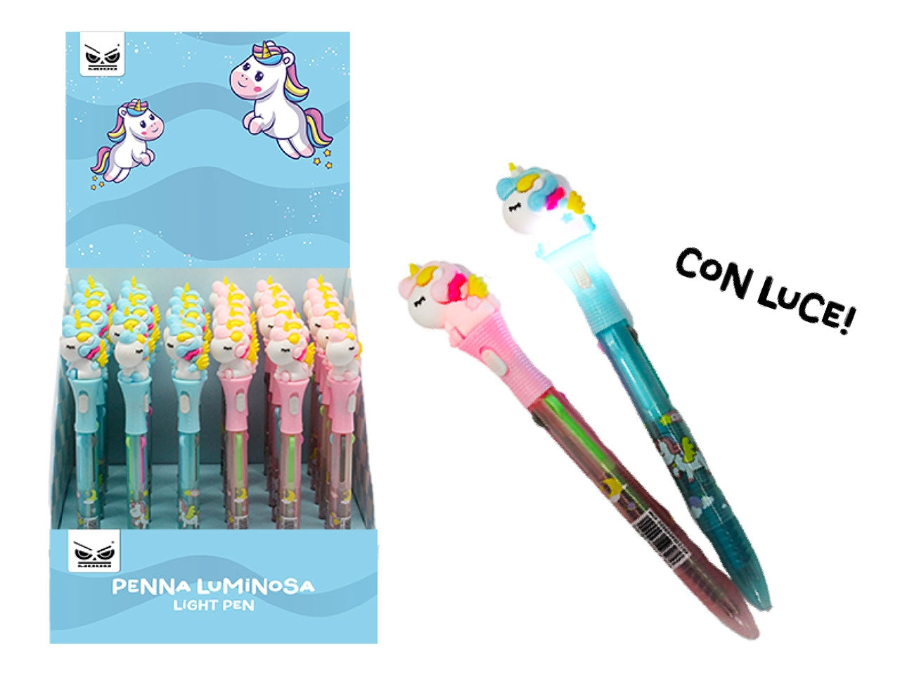Penna unicorno 4 colori con luce