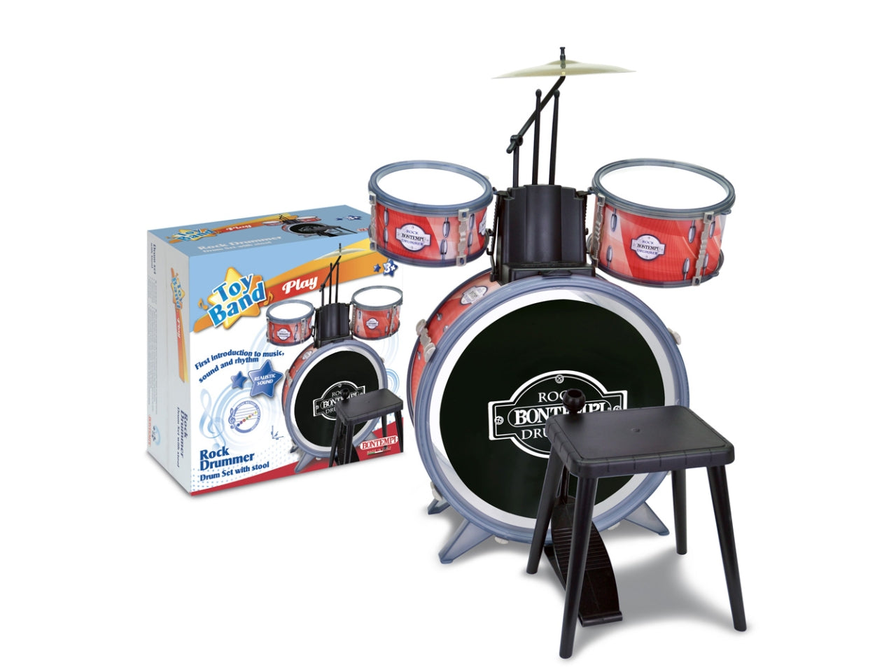 Batteria classica 4 elementi, con sgabello e 2 bacchette