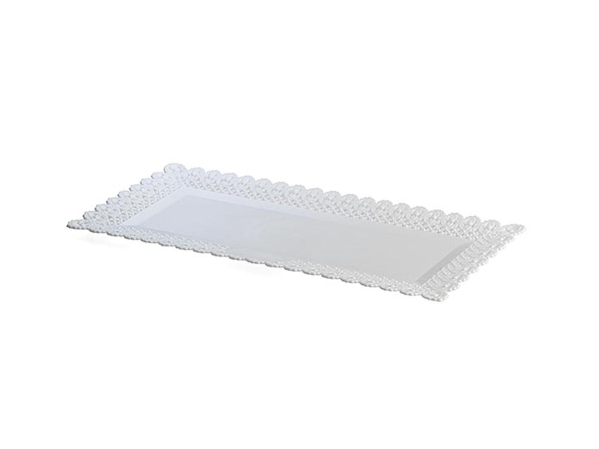 Vassoio rettangolare trinato misura 37x22cm colore bianco 2 pezzi