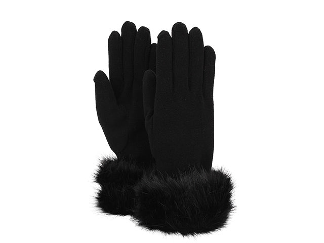 Guanto micropile con bordo ecopelliccia nero