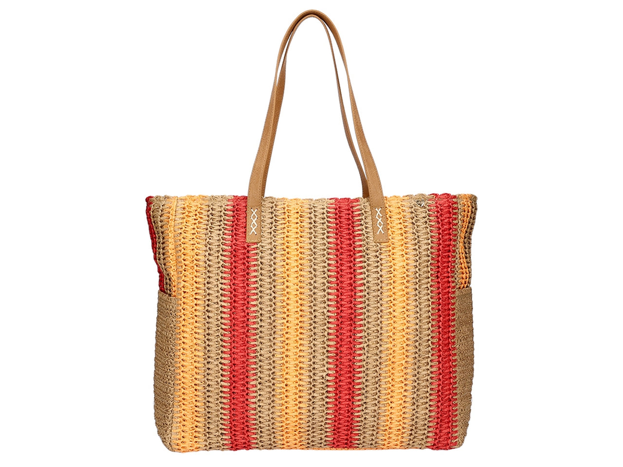 Borsa in carta paglia a righe con tasche laterali 40x37x18cm $