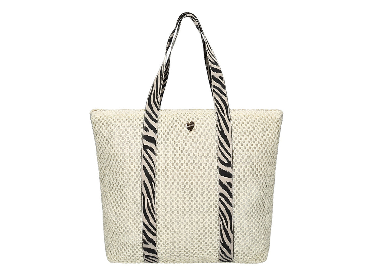 Borsa mare crochet in carta panna animalier con manico zebrato 52x41x15 cm - Hat You $