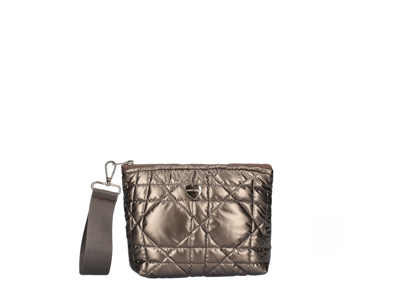 Pochette in nylon metallizzato 20x15x3cm marrone