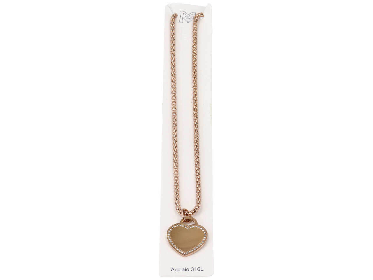 Collana con ciondolo a forma di cuore rosato con zirconi