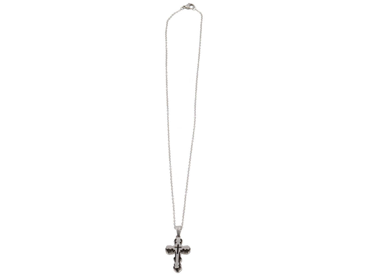 Collana con ciondolo a forma croce color acciaio e nero
