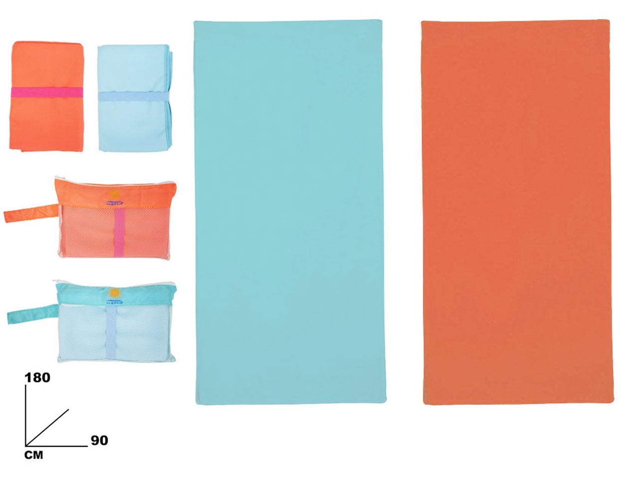 Telo mare con pochette in microfibra 200 gr, colori assortiti 180x90 cm - M@rea