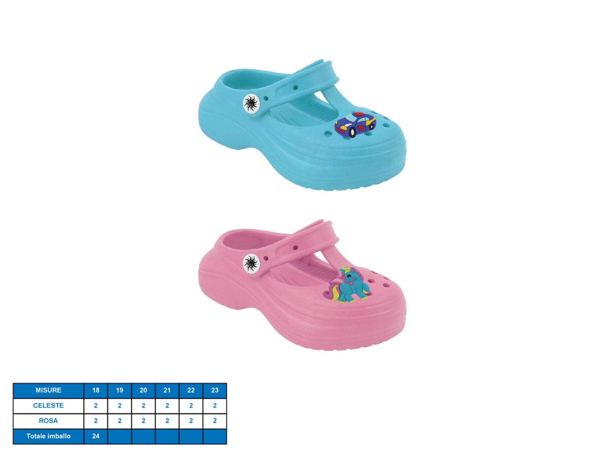 Sandalo bambino/a Talamone rosa celeste in gomma con charms, suola antiscivolo chiusura cinturino mobile - taglia 18-23 - M@rea