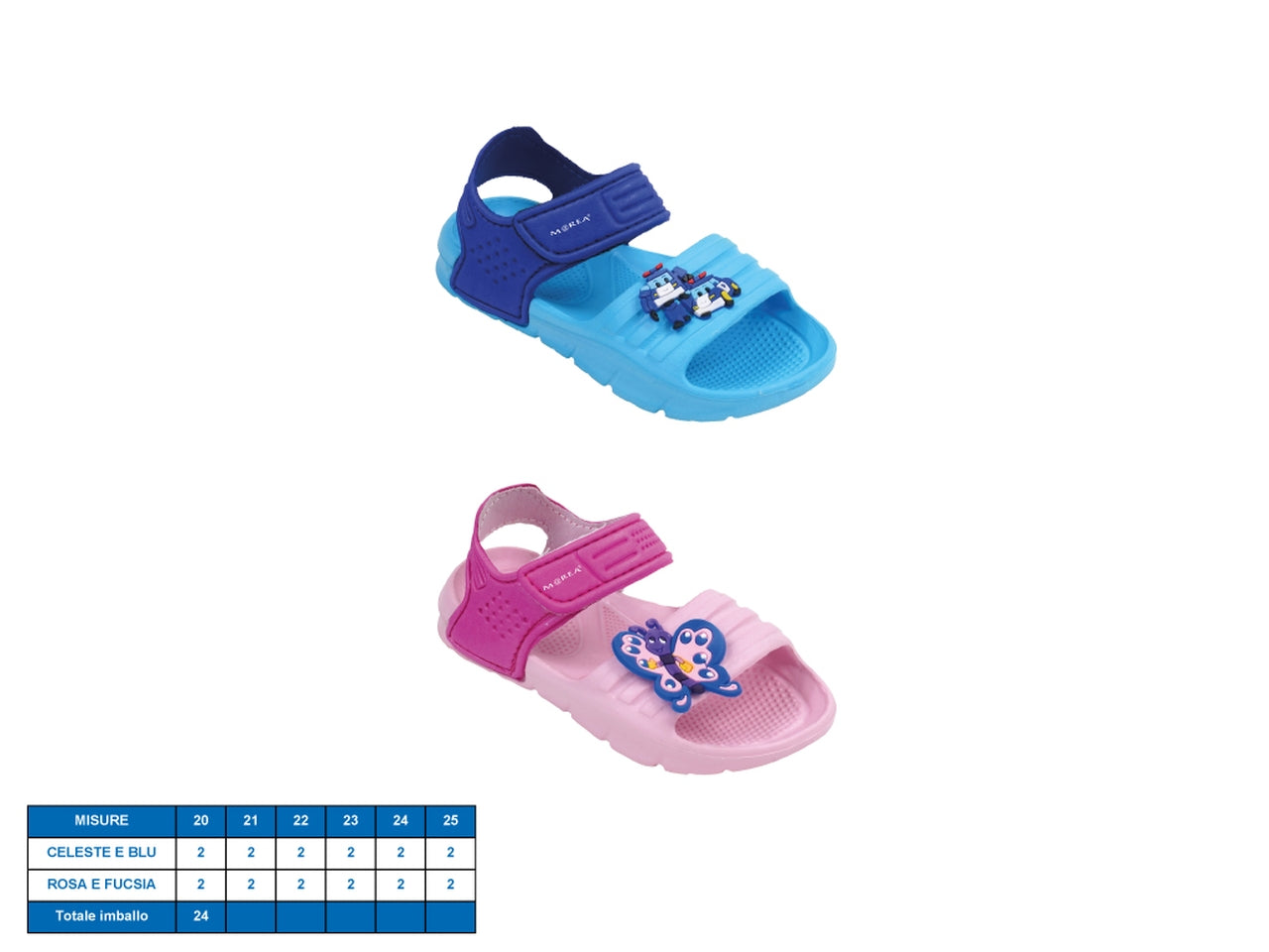 Sandali per bambini in plastica eva, antiscivolo e chiusura con strappo, dal 20 al 25 - M@rea