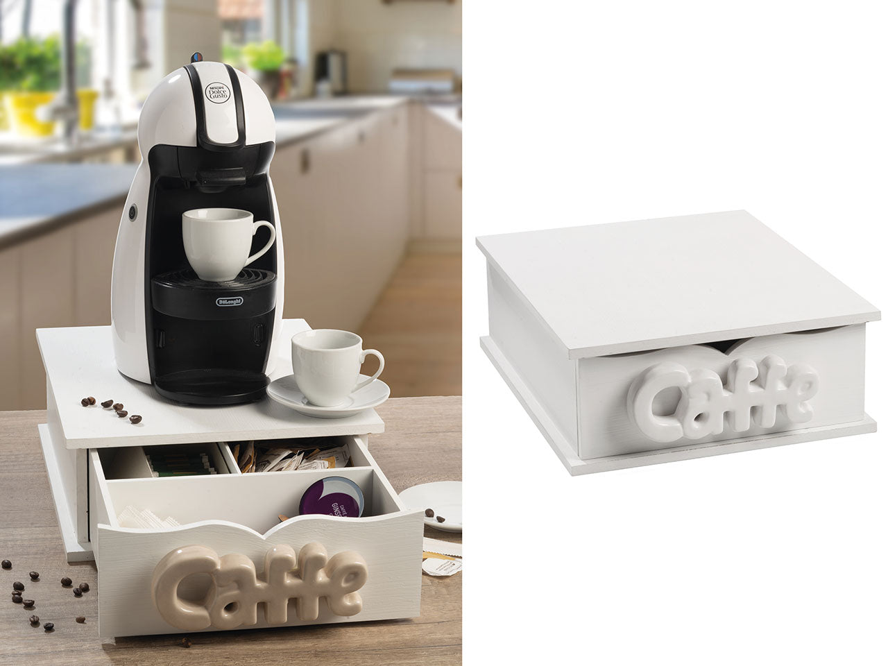 Portacialde in legno bianco caffe bianco