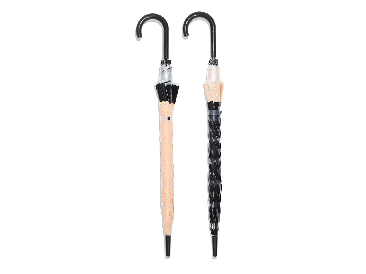Ombrello da pioggia in pvc a pois rosa e nero apertura automatica con manico nero - Gallotti