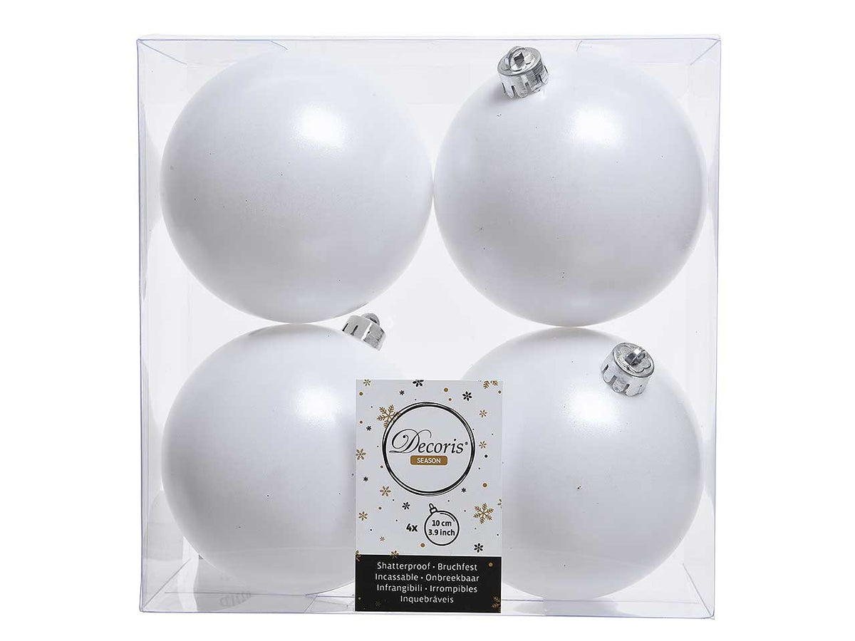 Palla di Natale 10cm in confezione da 4 pezzi bianco opaco