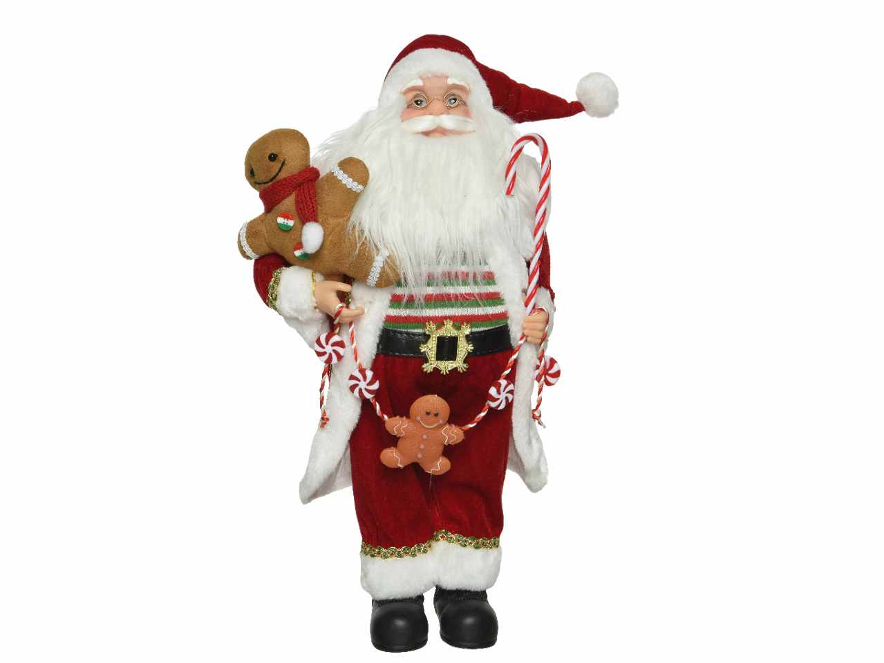 Babbo natale 16x21x45cm con pupazzo biscotto pan di zenzero e candy rosso/bianco