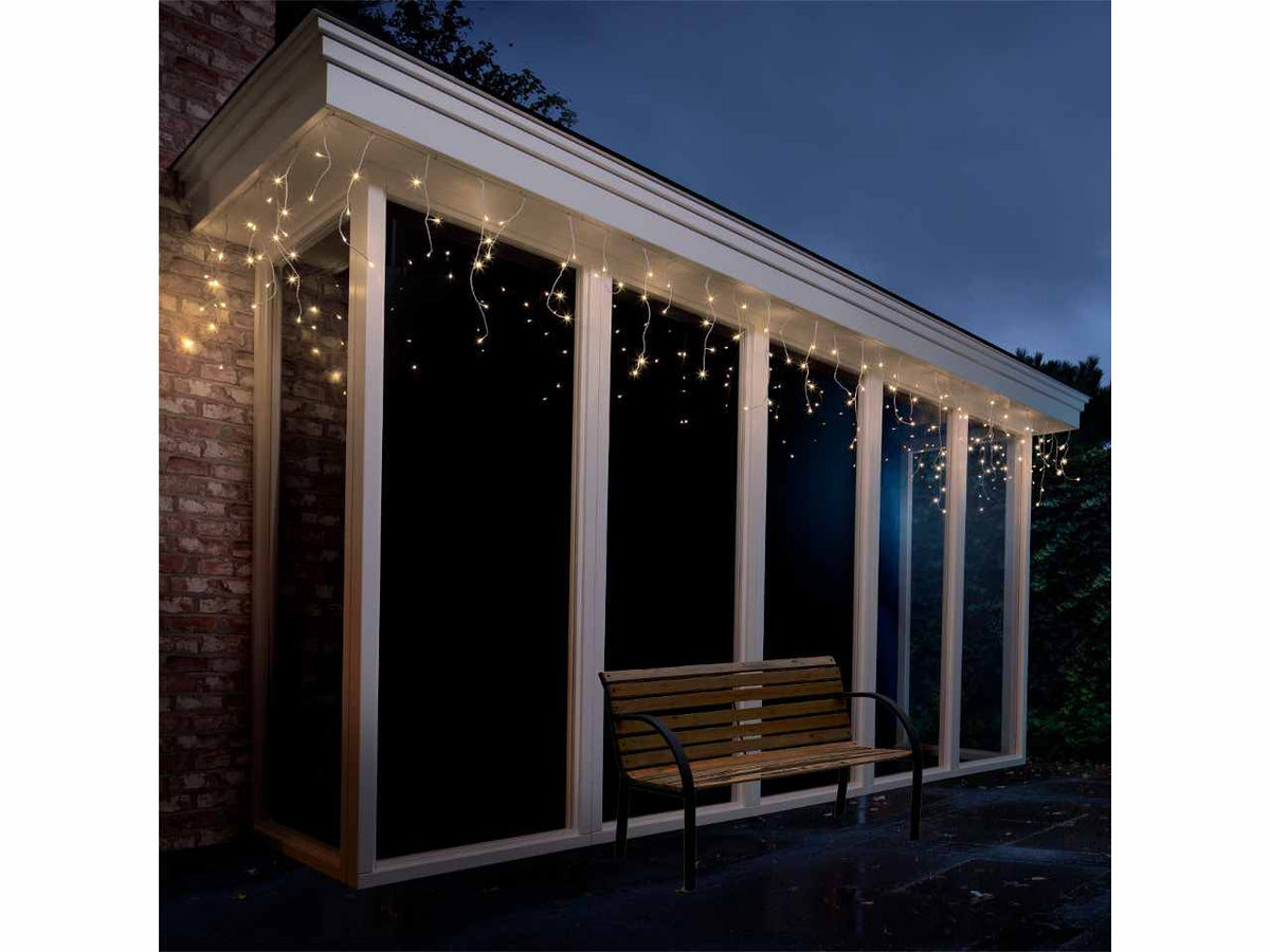 Tenda luci 490led bianco caldo con 8 funzioni 20mt h.50cm filo bianco per uso esterno