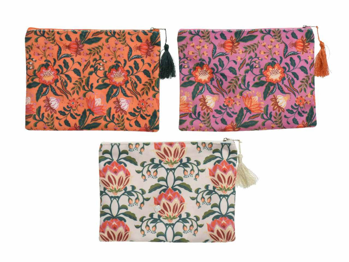 Borsa in velluto di poliestere rettangolare con nappa 3 colori assortiti 22xh.16.50cm $