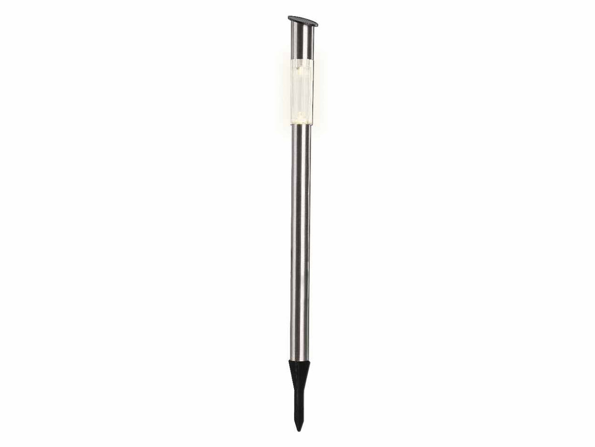 Paletto con pannello solare in acciaio inox chiaro con pannello capacità della batteria 200mah tensione 1,2v colore led bianco caldo emissione luminosa 1lm autonomia 6 ore con interruttore d.5xh.57cm $