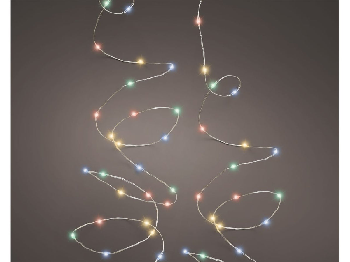 Luci natalizie micro catena led con 8 funzioni effetto scintillio colore argento multicolore misura lun.595cm misura del led micro numero di led 120