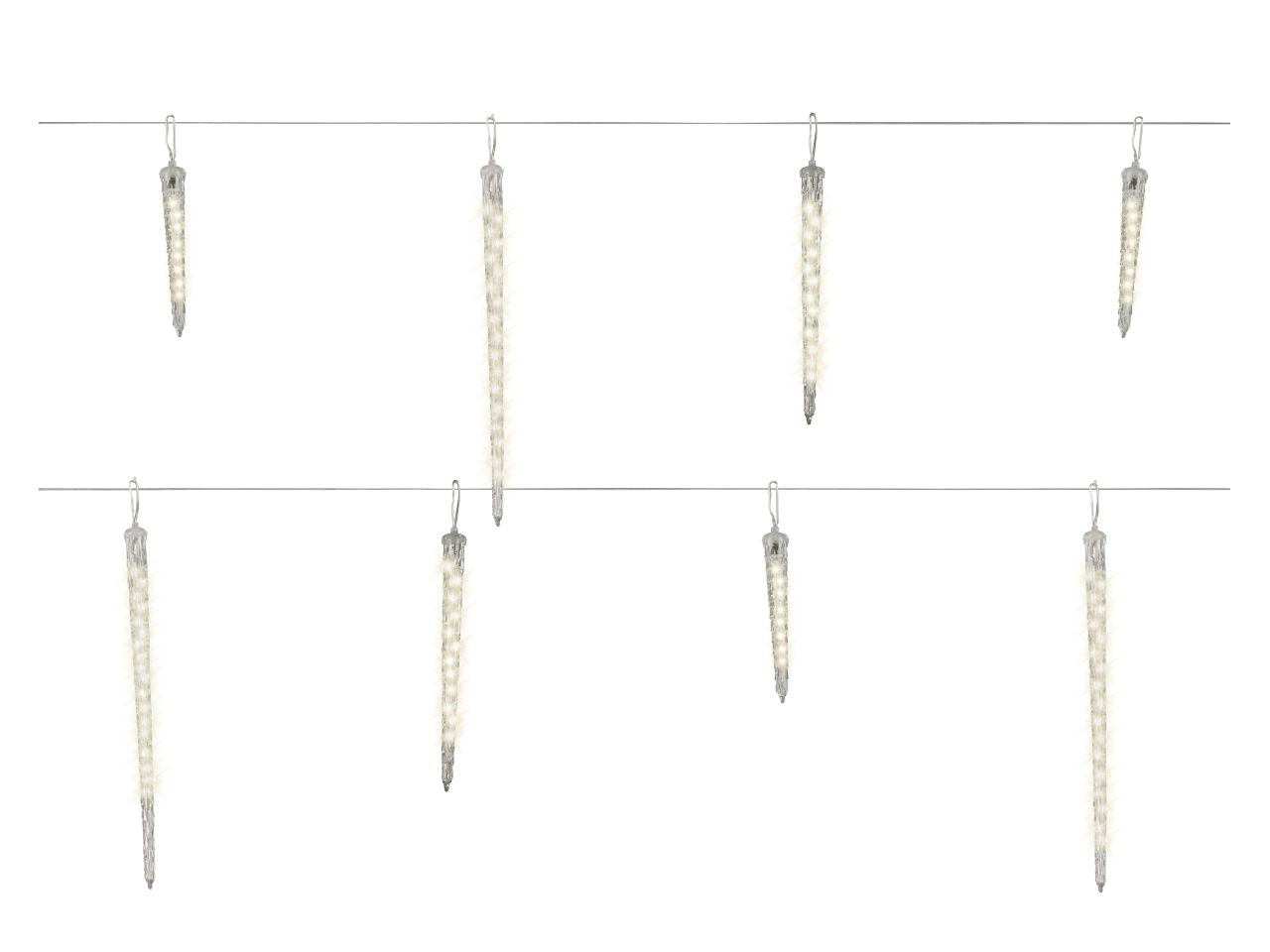 Luci natalizie led a ghiacciolo per uso esterno colore trasparente bianco caldo misura lun.250cm misura del led 3mm numero di led 76