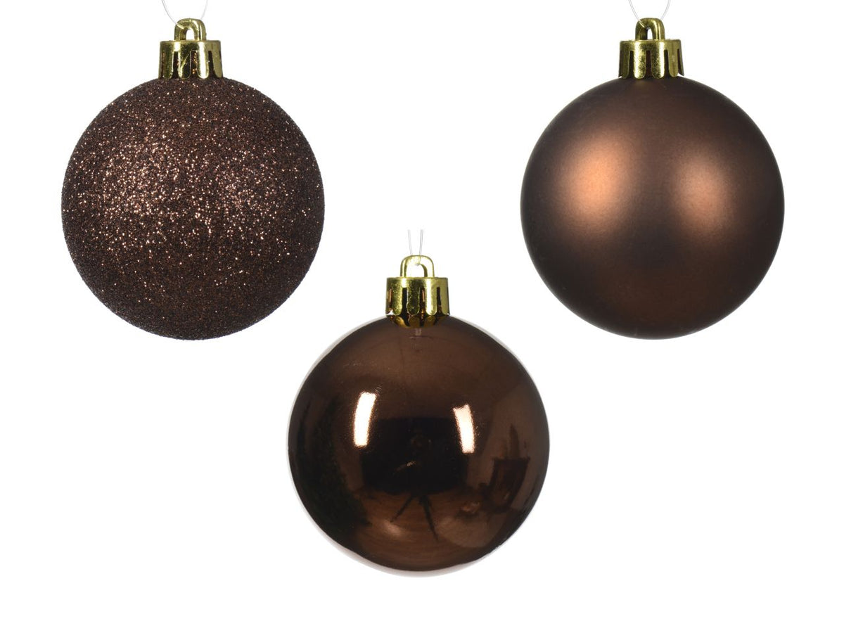 Palla di Natale 6cm infrangibile finitura lucida, opaco e glitterata marrone