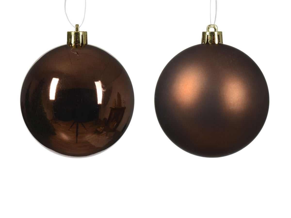 Palla di Natale 8cm in confezione da 6 pezzi marrone lucido e opaco