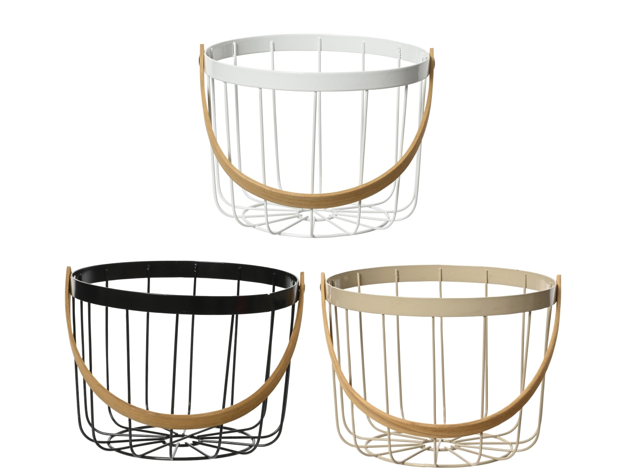 Cesto portafrutta scandinavo in metallo in 3 colori assortiti, 18,5x14cm con manico in abete - Kaemingk