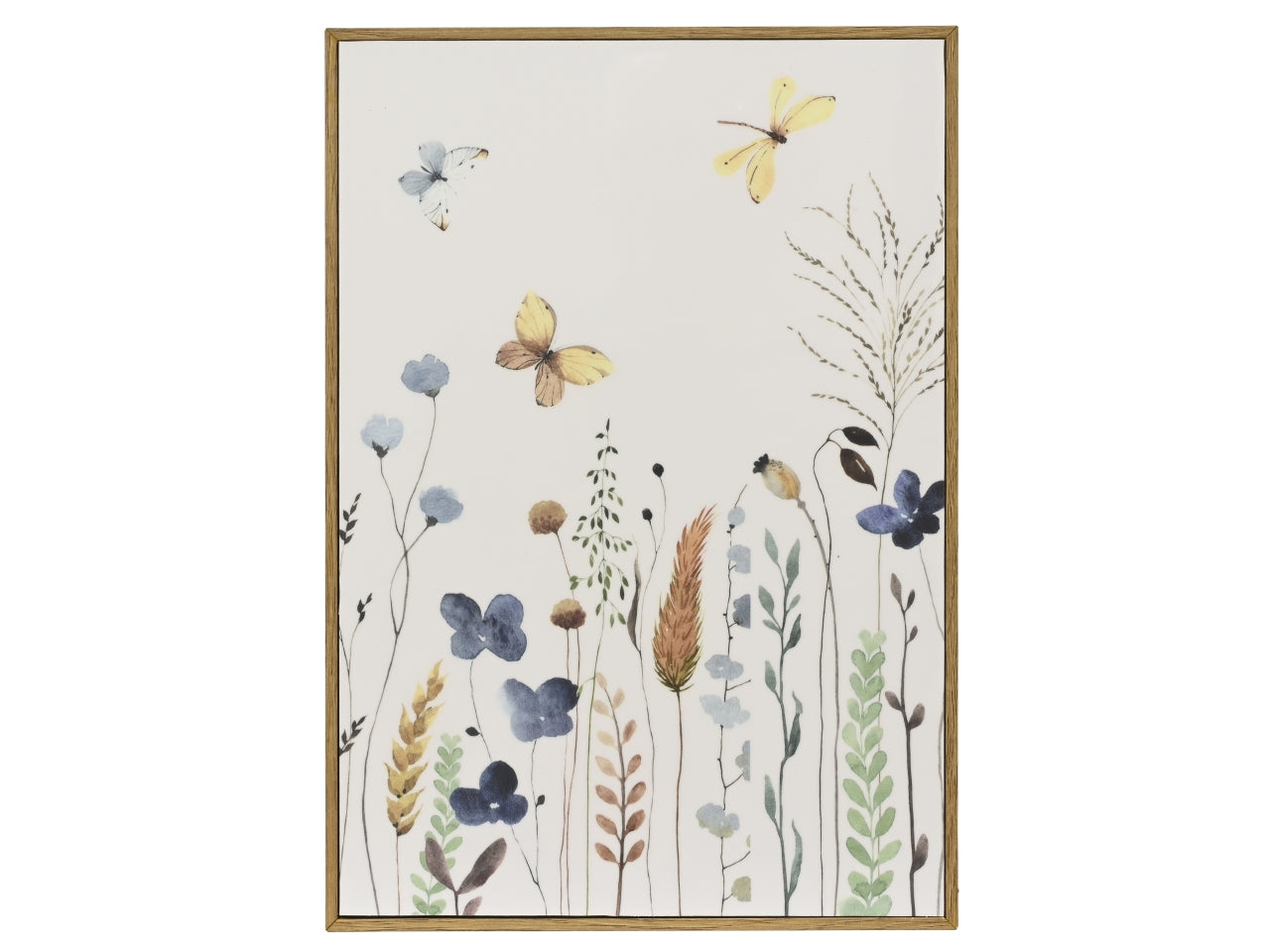 Quadro casa country con stampa farfalla, libellula e fiori in avorio, cornice ultra sottile - 21x30cm - Kaemingk