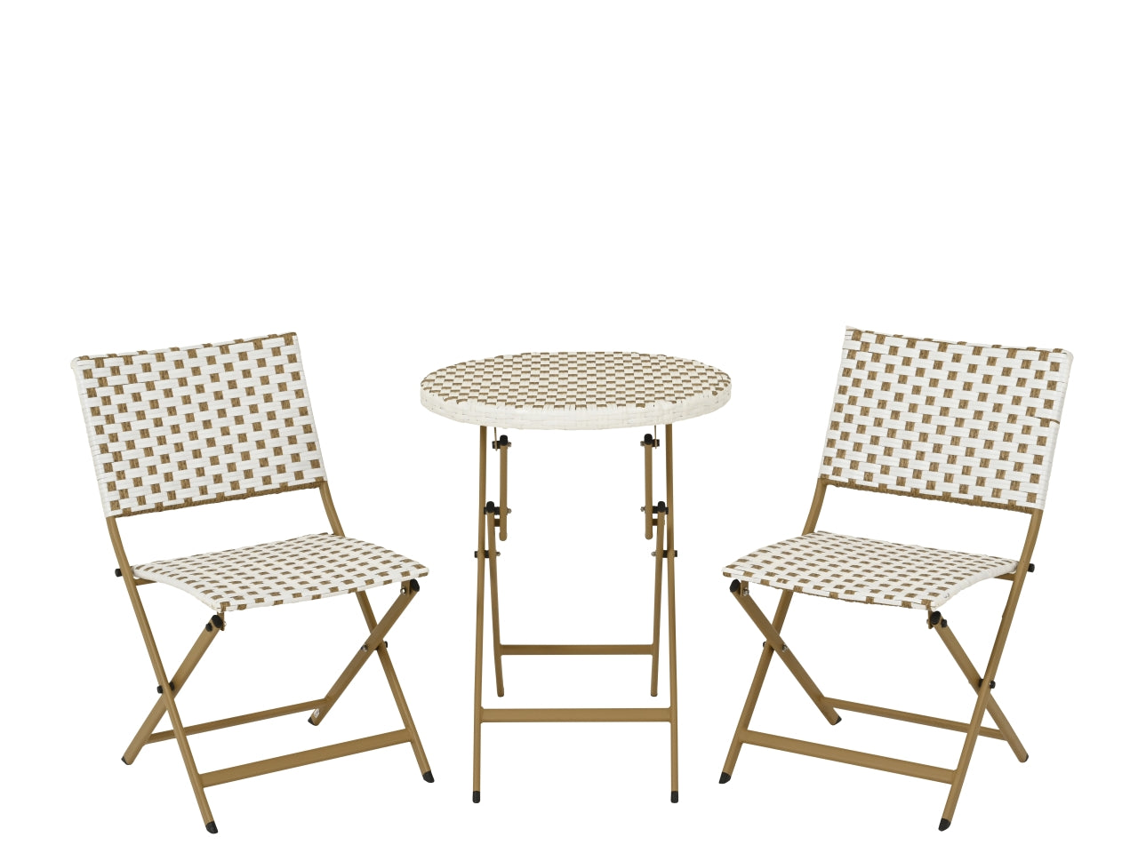 Set bistrot da esterno in metallo e polietilene ecrù e bianco stile moderno - include 2 sedie e 1 tavolo con vimini sintetico - sedia: 45x50x80 cm - tavolo: diametro 57x70 cm - Kaemingk $