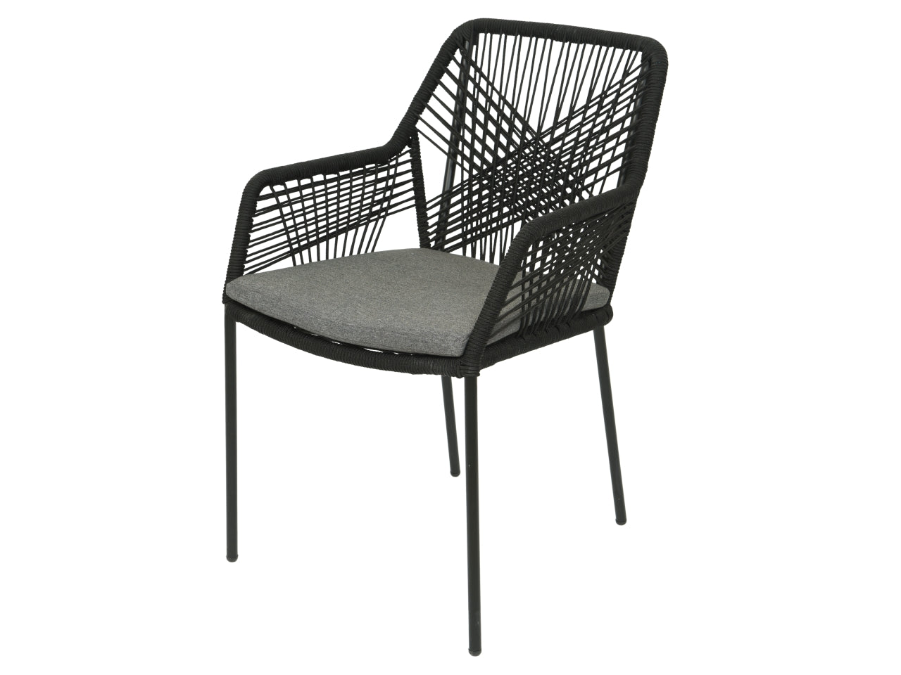 Sedia da Esterno con Braccioli in Metallo e Poliestere, Nero e Grigio Seville di Kaemingk 63x57xH85 cm con Cuscino Incluso, Stile Contemporaneo