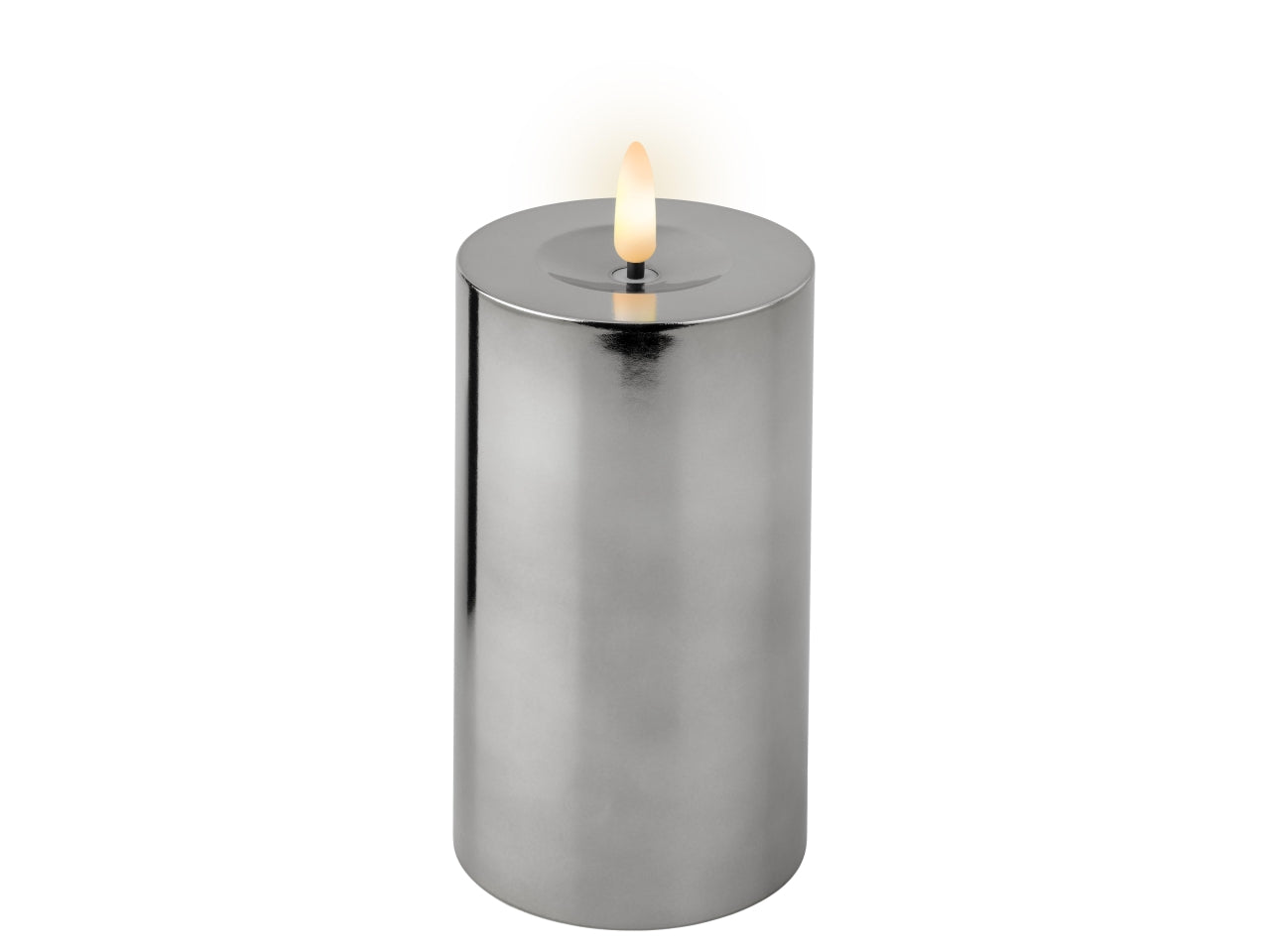 Candela con stoppino e led d.7x15cm a batteria argento