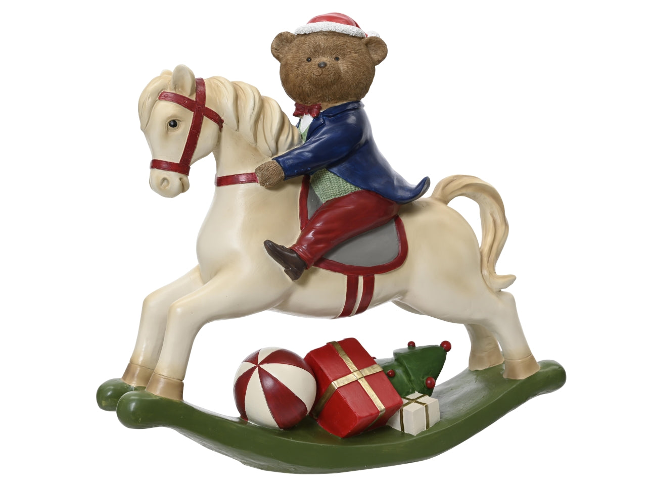 Orso in poliresina 46x13,5x42,5cm su cavallo a dondolo marrone