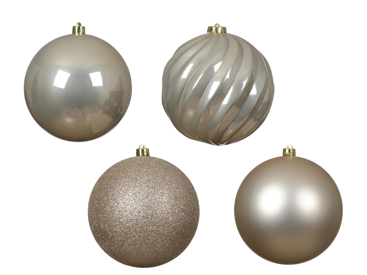 Palla 14cm in confezione da 4 pezzi beige lucida, opaca e glitter