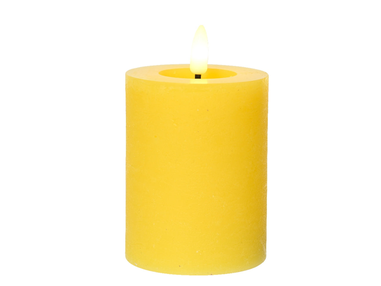 Candela gialla in cera con luce led bianco caldo diametro 7cm x altezza 11,2cm da interno con funzionamento a batteria 2xaaa ministilo