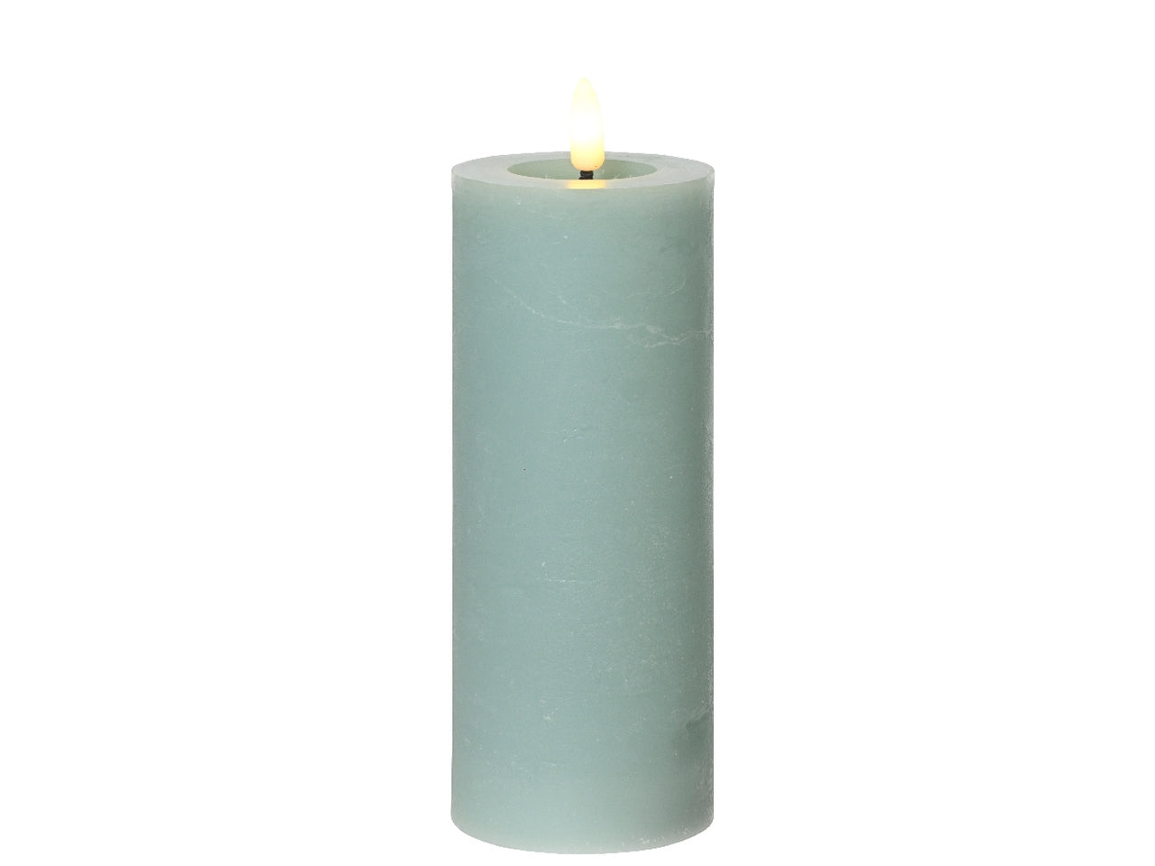 Candela celeste in cera con luce led bianco caldo diametro 7cm x altezza 19cm da interno con funzionamento a batteria 2xaaa ministilo