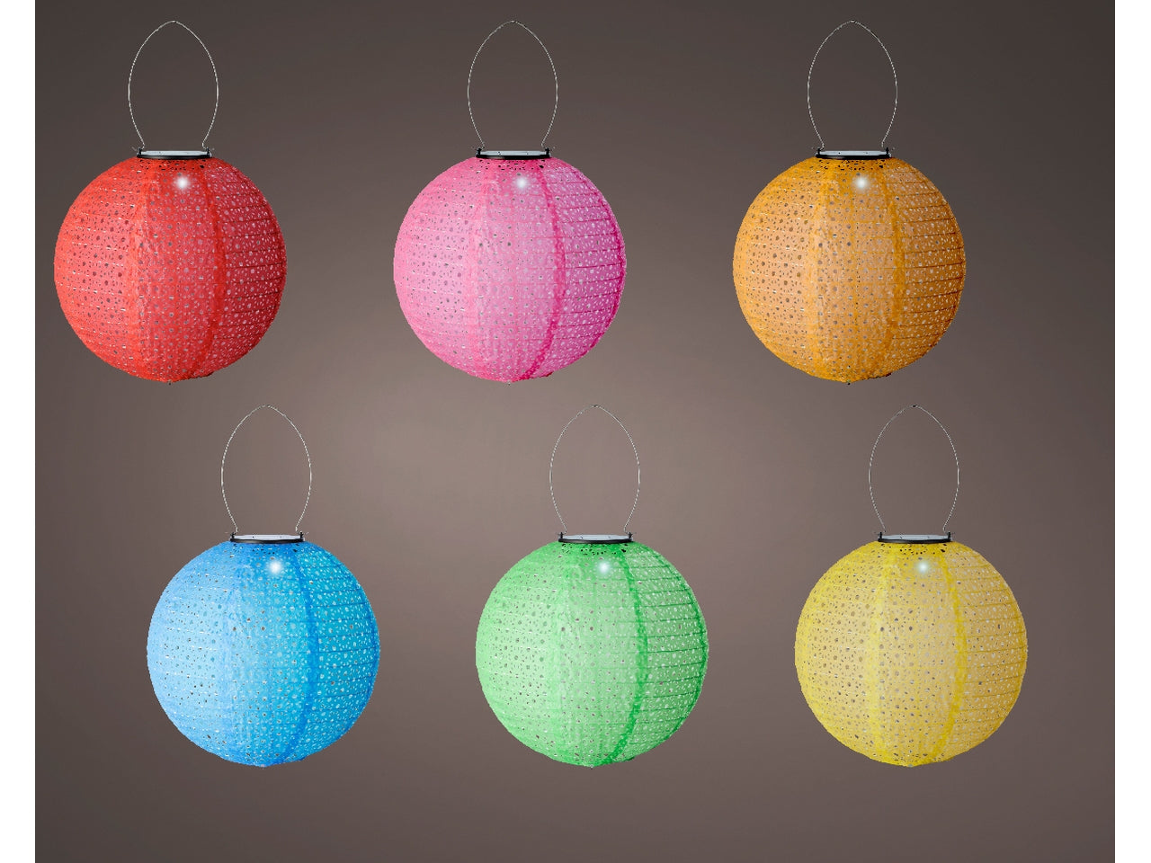 Lanterna solare in nylon diametro 25cm x altezza 23cm in 6 colori assortiti a luce fissa bianco freddo $