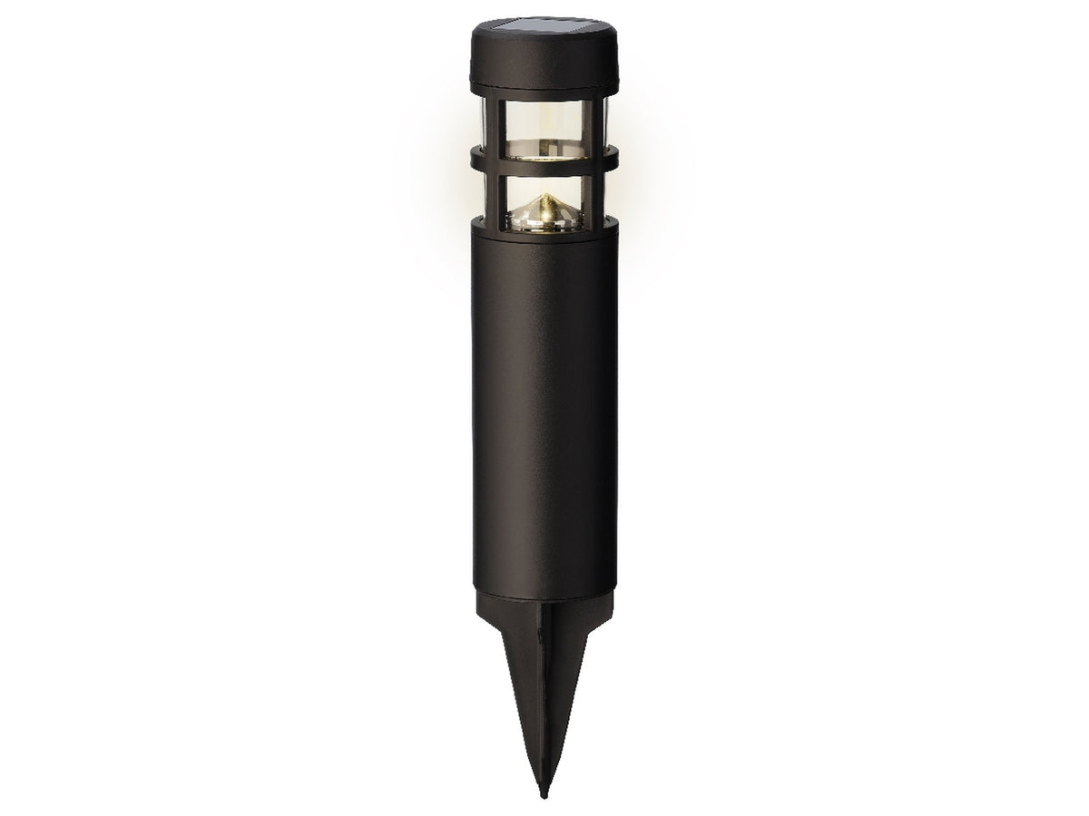 Faretto solare nero da giardino in plastica e vetro diametro 7,2cm x altezza 28cm luce fissa bianco caldo
