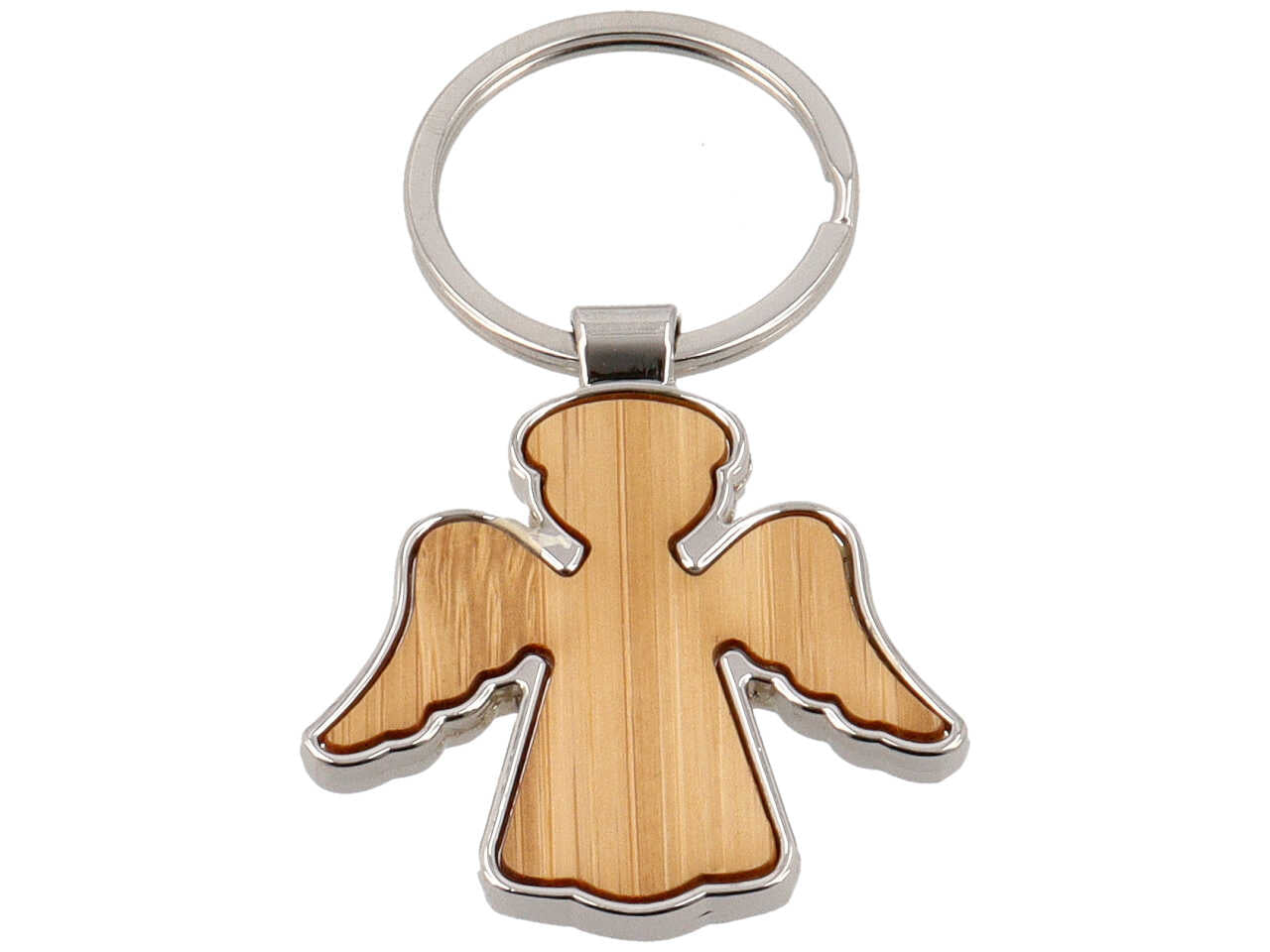 Portachiavi con angioletto in legno e acciaio
