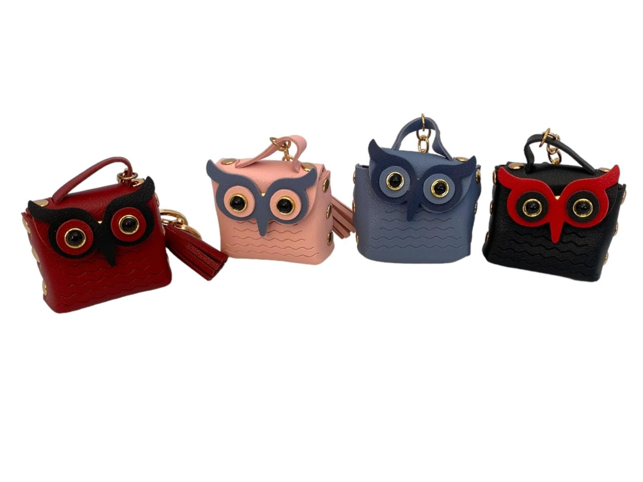 Portachiavi borse gufetti con bottoni in eco pelle in colori assortiti