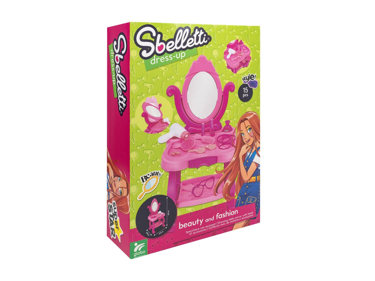 Sbelletti specchiera con 15 accessori altezza 65 cm