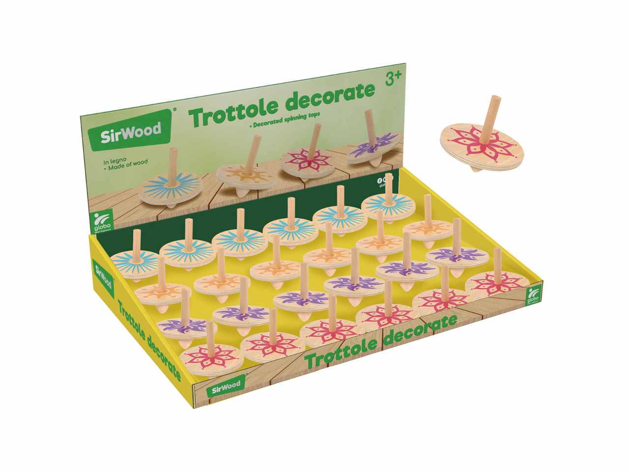 Sirwood trottola in legno assortiti
