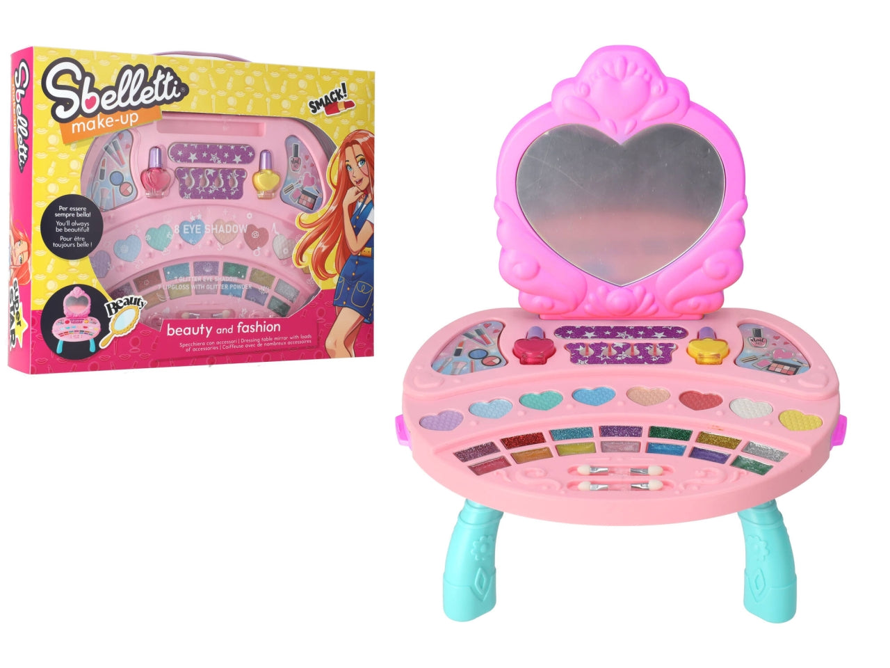 Sbelletti specchiera salone di bellezza con trucchi e accessori