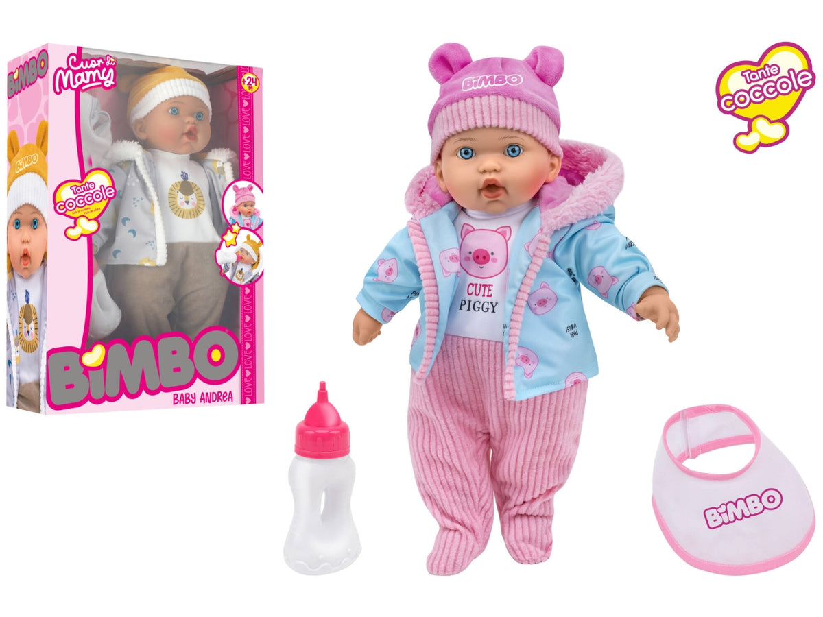 Bimbo bambola soffice 41cm con biberon e bavaglio - disponibile in 2 assortimenti